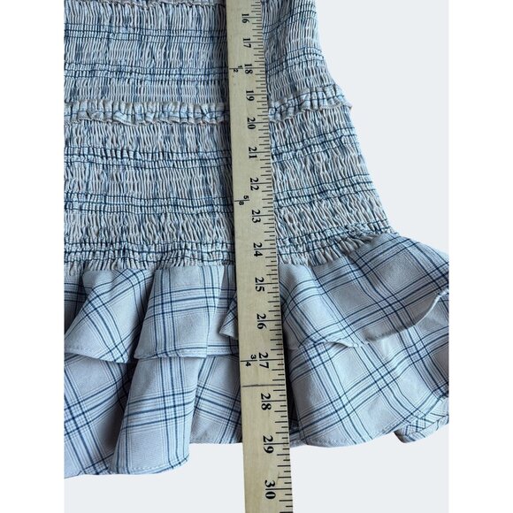 Lulus Out and About Blush Plaid Smocked Ruffled Mini Dress Size small - Picture 3 of 13